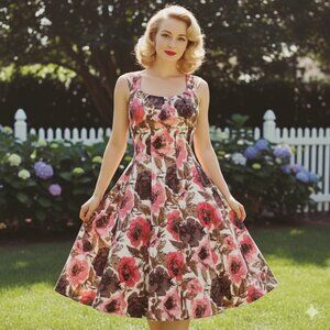 🌸 London Times Rose Print Dress Cottagecore S 🌹
